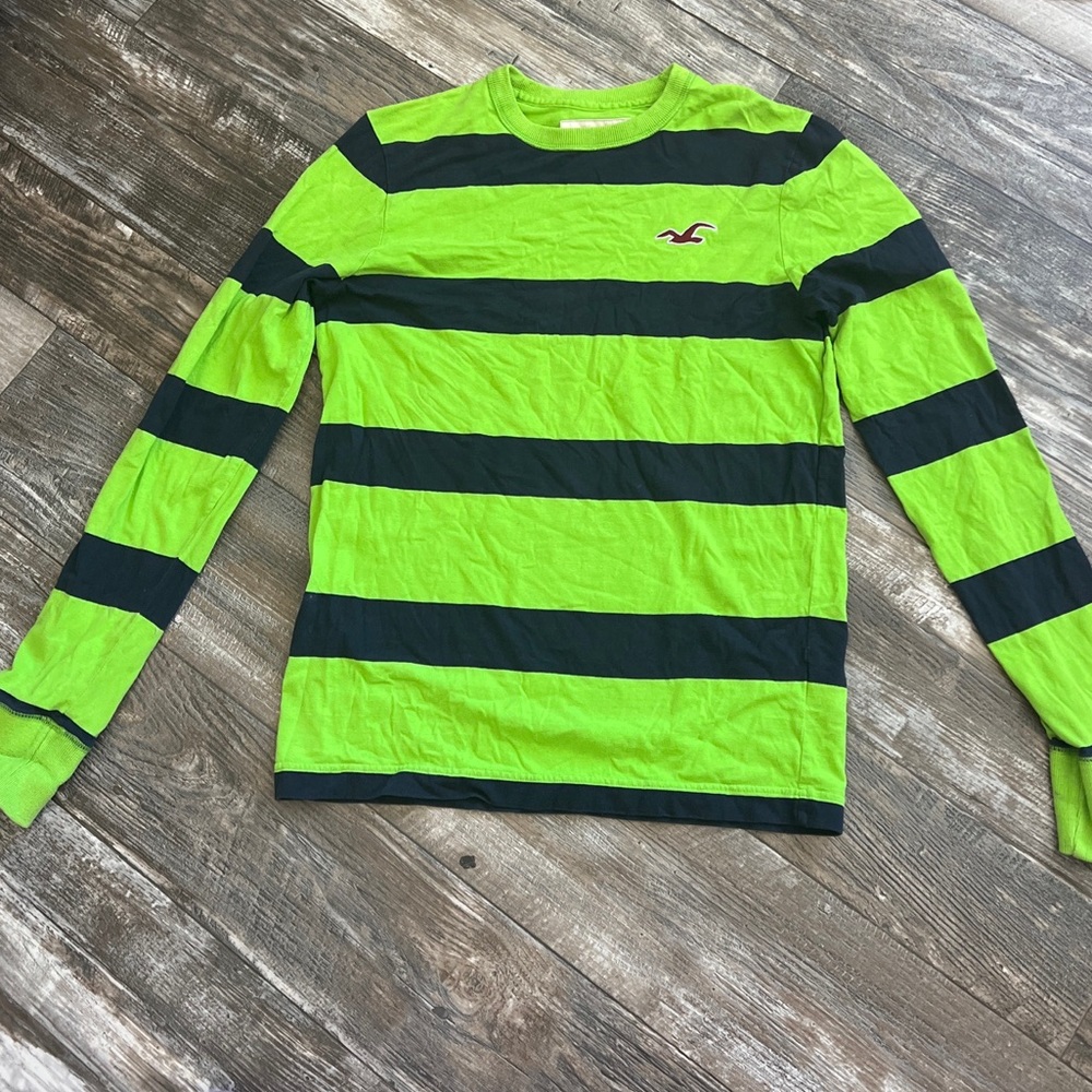 Hollister Stripped  Green T shirt Long Sleeves for Men